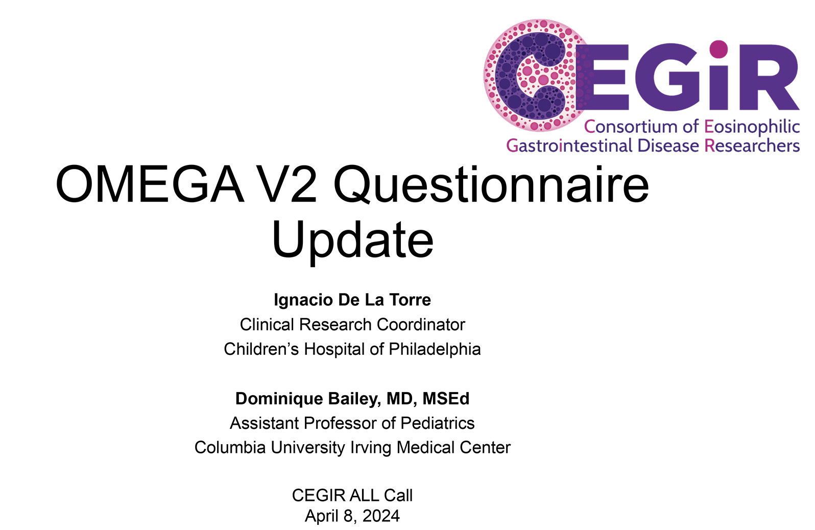 Omega V2 Questionnaire Update Presentation.