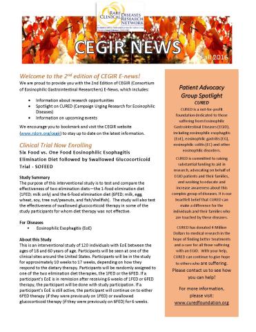 The first page of the CEGIR Fall 2016 newsletter