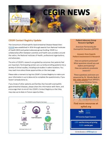 The first page of the CEGIR Fall 2017 newsletter