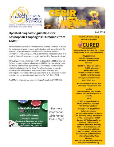 The first page of the CEGIR Fall 2018 newsletter