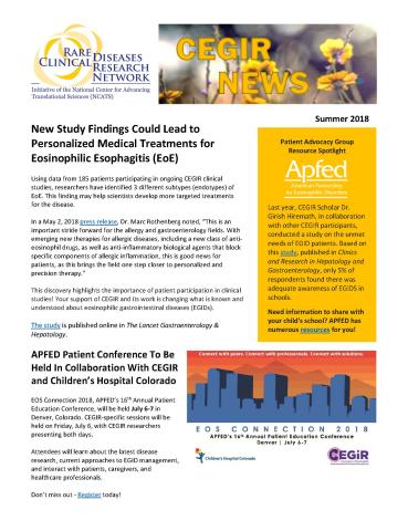 The first page of the CEGIR Summer 2018 newsletter